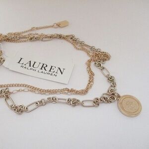 RALPH LAUREN Multi Row Gold Pendant Necklace